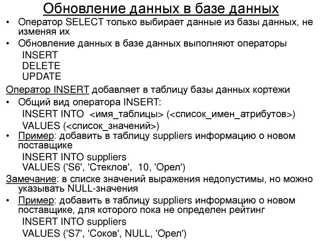 Обновление данных в базе данных