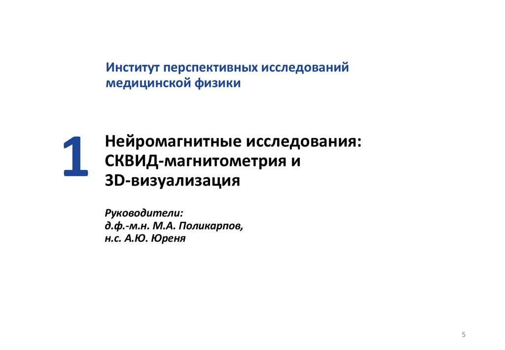 Нейромагнитные исследования: СКВИД-магнитометрия и 3D-визуализация Руководители: д.ф.-м.н. М.А. Поликарпов, н.с. А.Ю. Юреня