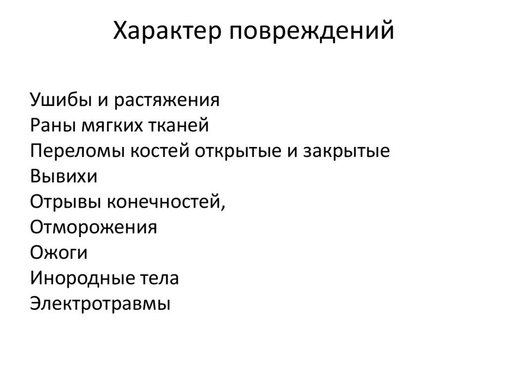 Характер повреждений