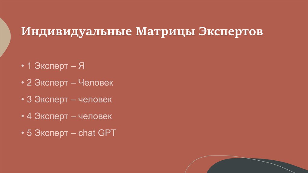 Индивидуальные Матрицы Экспертов