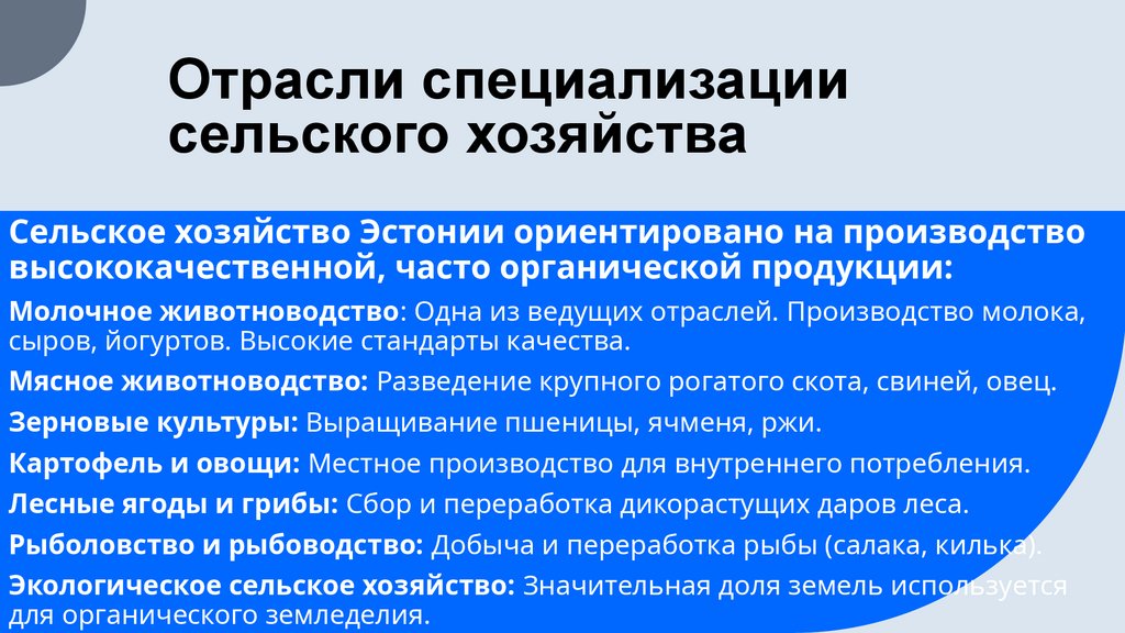 Отрасли специализации сельского хозяйства