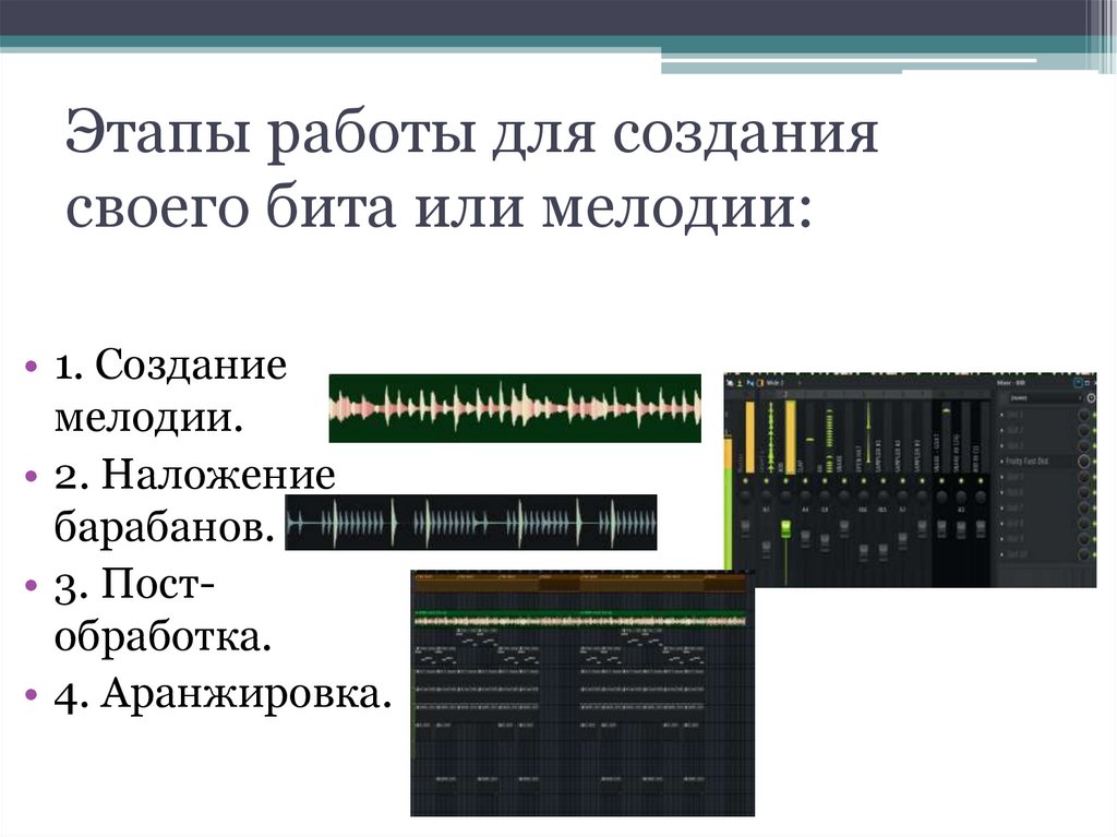 Этапы работы для создания своего бита или мелодии: