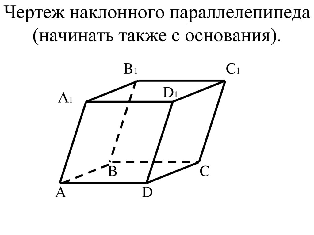 Чертеж наклонного параллелепипеда (начинать также с основания).