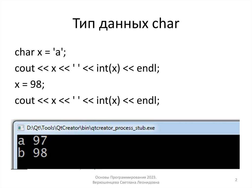 Тип данных char