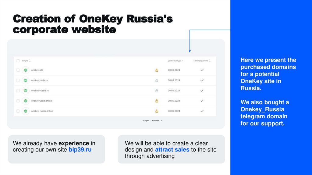 Creation of OneKey Russia's corporate website