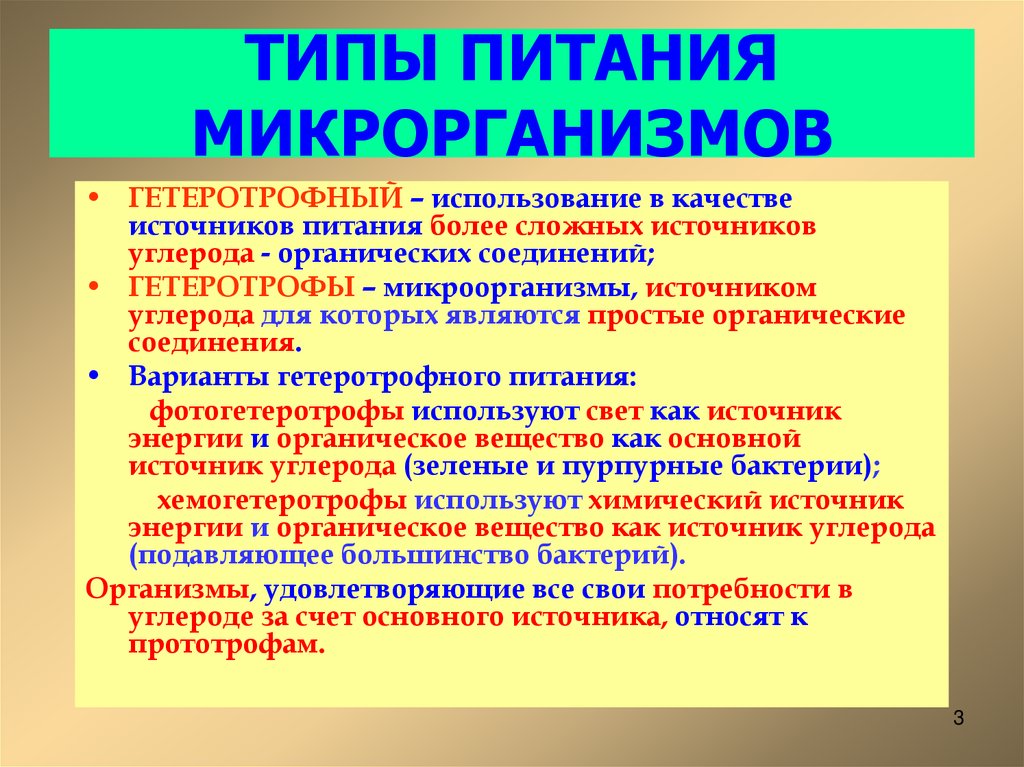 ТИПЫ ПИТАНИЯ МИКРОРГАНИЗМОВ