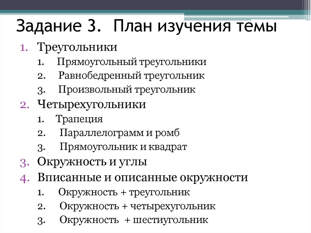 Задание 3. План изучения темы