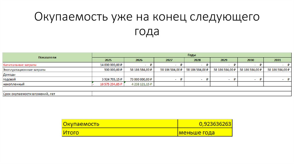 Окупаемость уже на конец следующего года
