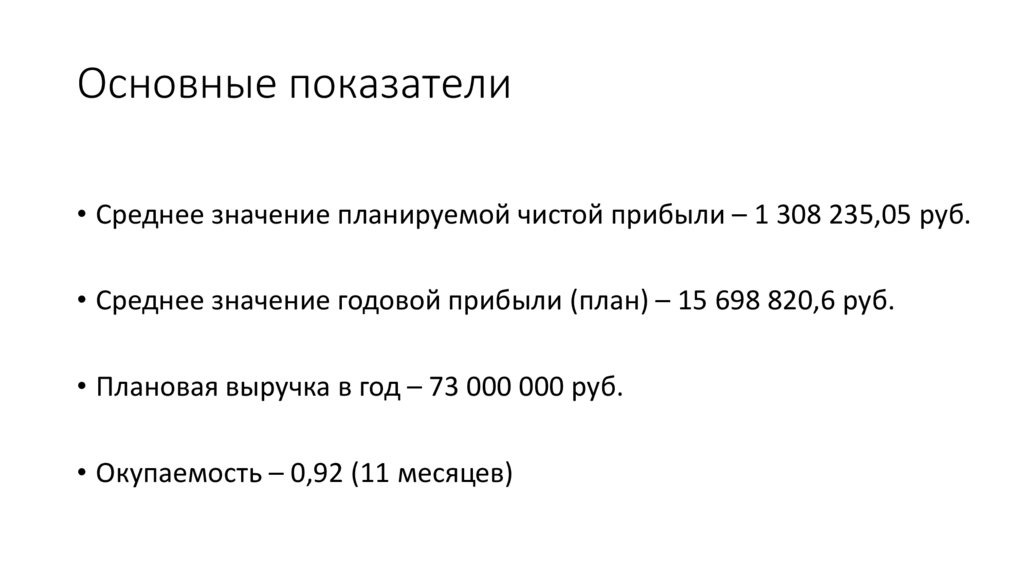 Основные показатели