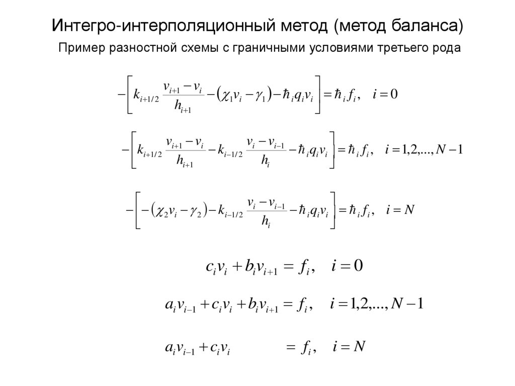 Интегро-интерполяционный метод (метод баланса) Пример разностной схемы с граничными условиями третьего рода