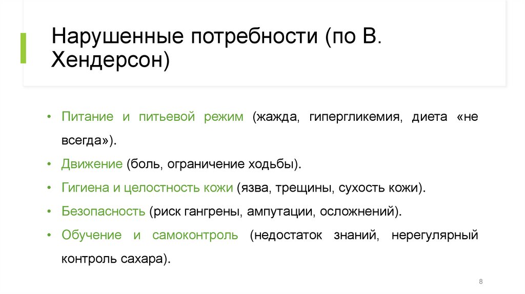 Нарушенные потребности (по В. Хендерсон)