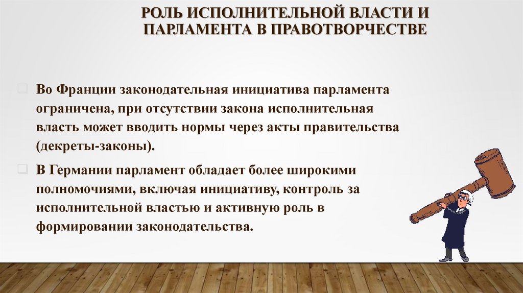 Роль исполнительной власти и парламента в правотворчестве