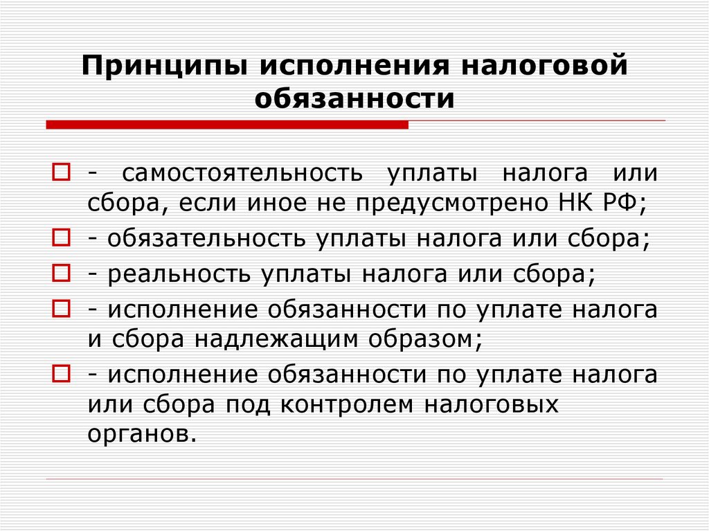 Принципы исполнения налоговой обязанности
