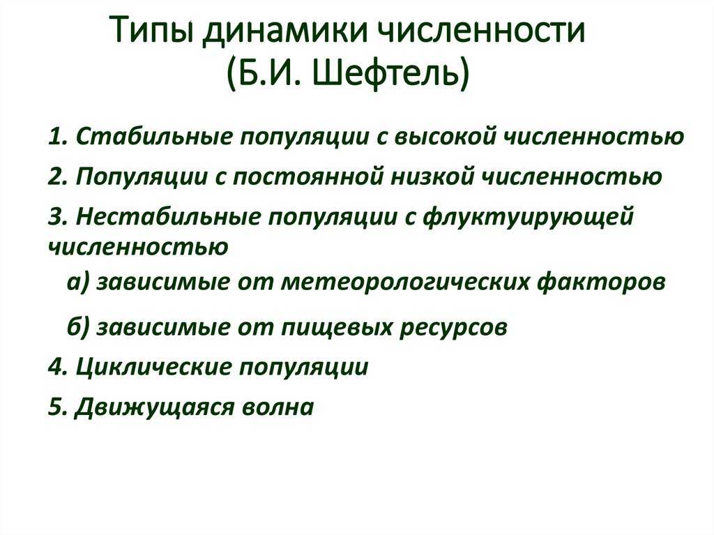 Типы динамики численности (Б.И. Шефтель)