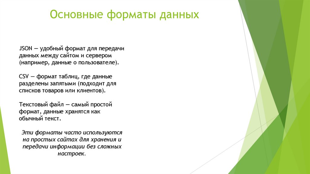 Основные форматы данных