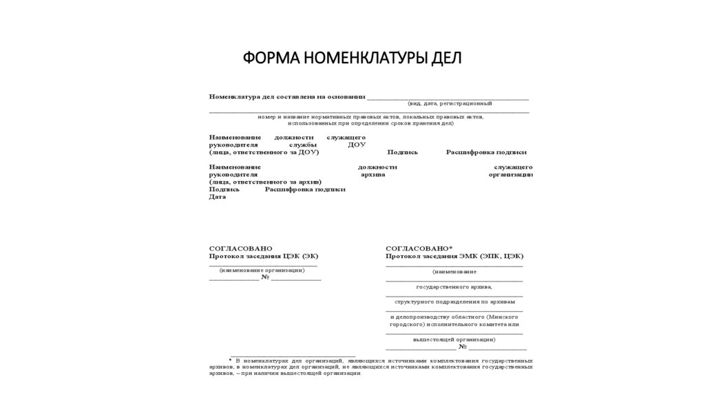 ФОРМА НОМЕНКЛАТУРЫ ДЕЛ