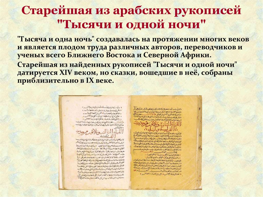 Старейшая из арабских рукописей "Тысячи и одной ночи"