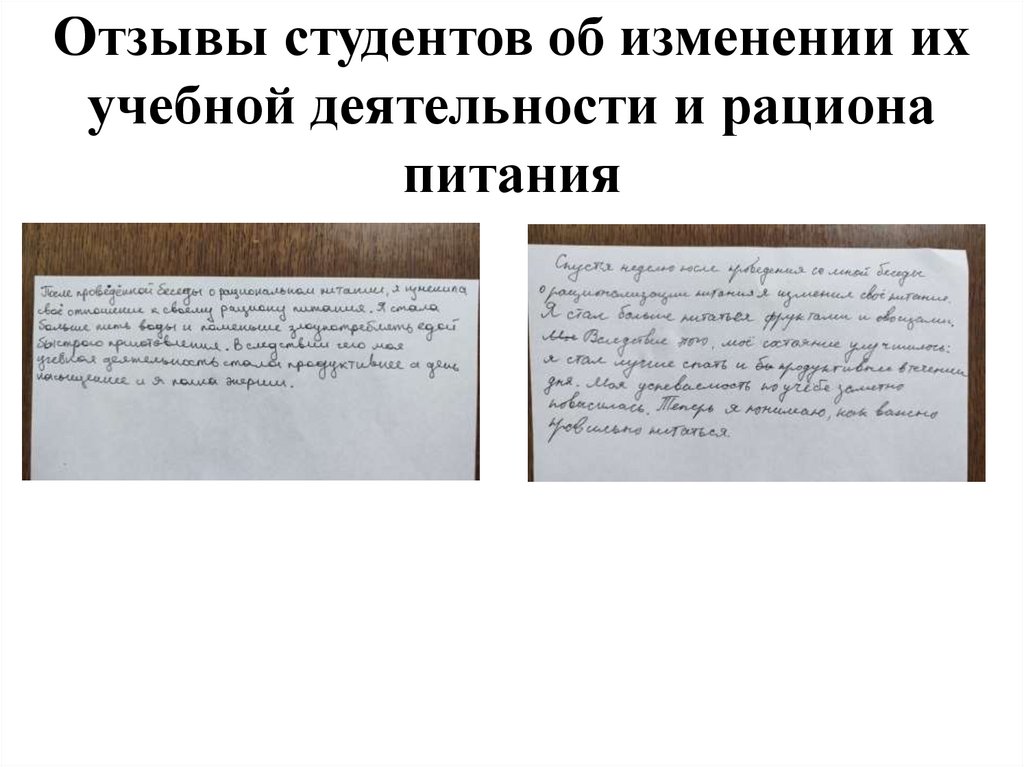 Отзывы студентов об изменении их учебной деятельности и рациона питания