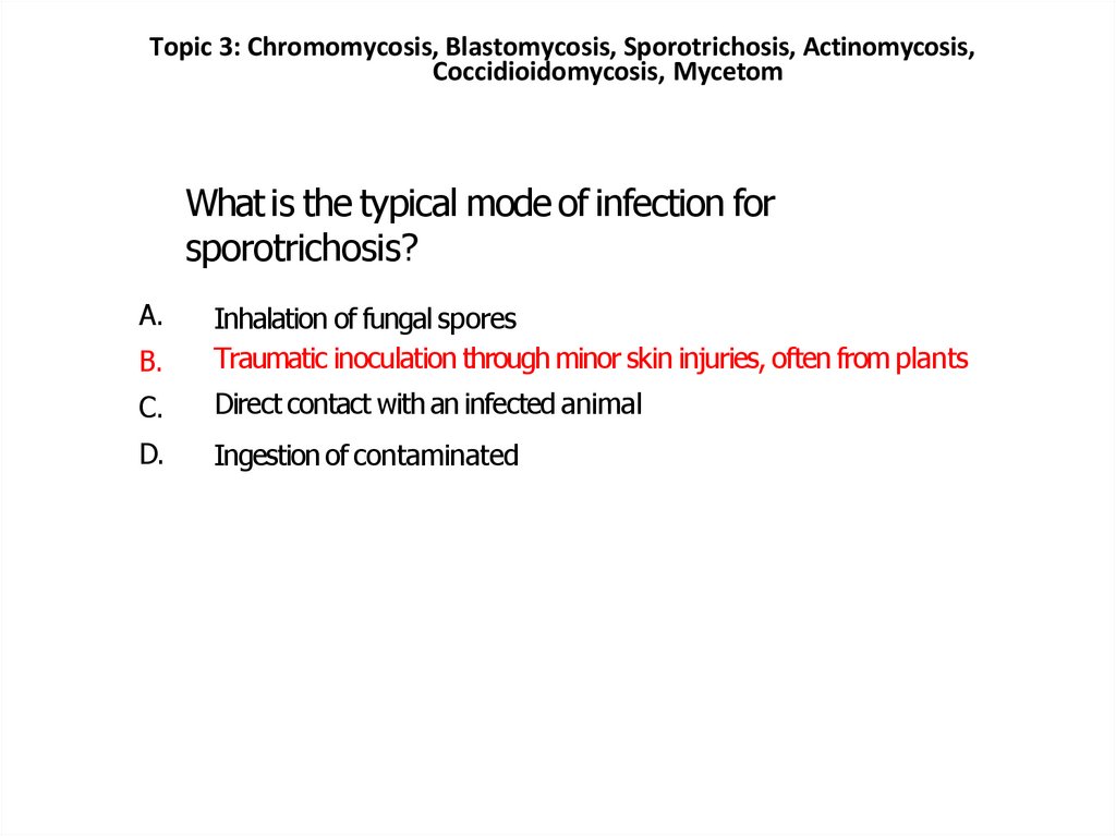 What is the typical mode of infection for sporotrichosis?