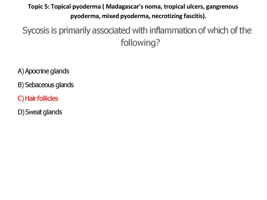 Sycosis is primarily associated with inflammation of which of the following?