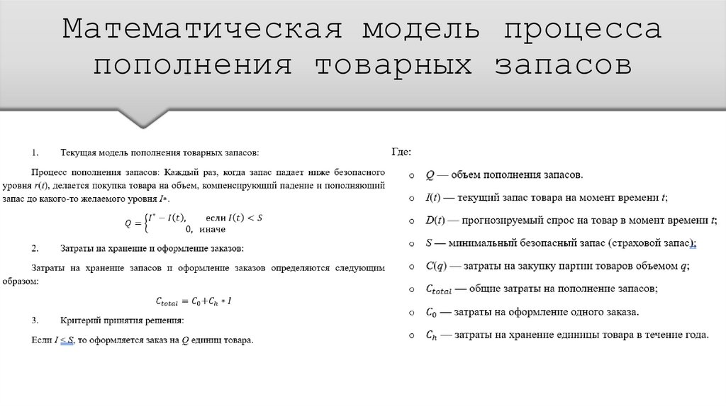 Математическая модель процесса пополнения товарных запасов