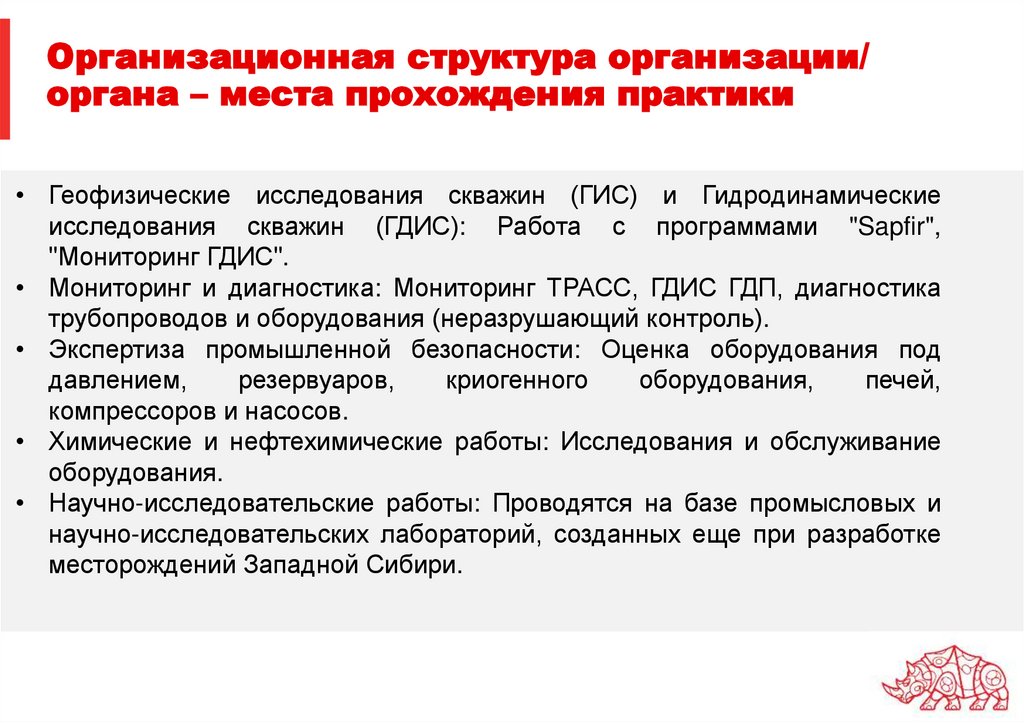 Организационная структура организации/ органа – места прохождения практики