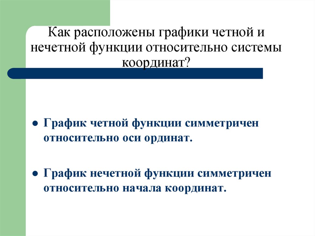 Как расположены графики четной и нечетной функции относительно системы координат?