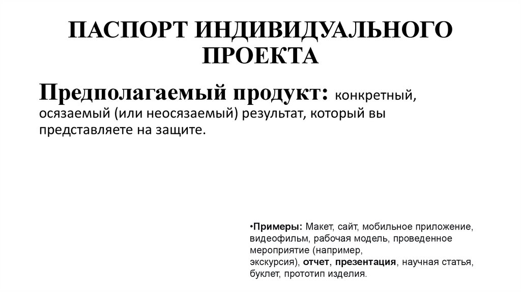 ПАСПОРТ ИНДИВИДУАЛЬНОГО ПРОЕКТА