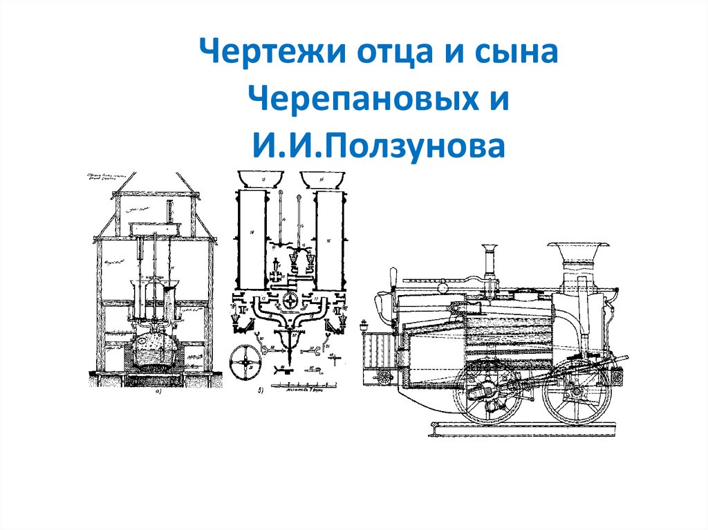Чертежи отца и сына Черепановых и И.И.Ползунова