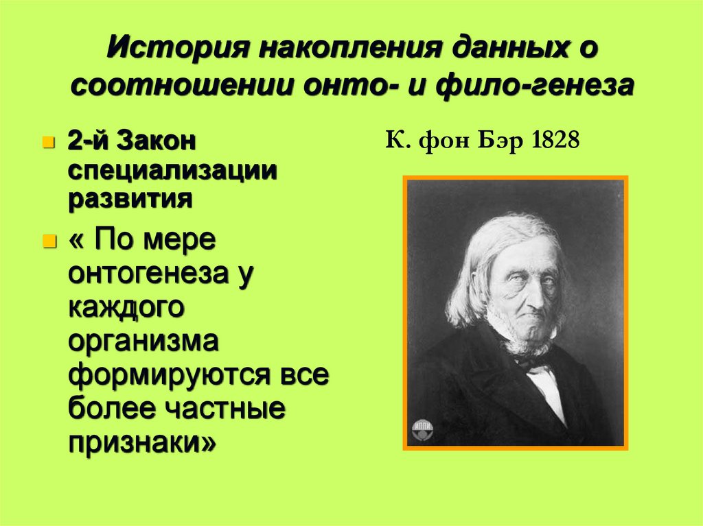 История накопления данных о соотношении онто- и фило-генеза