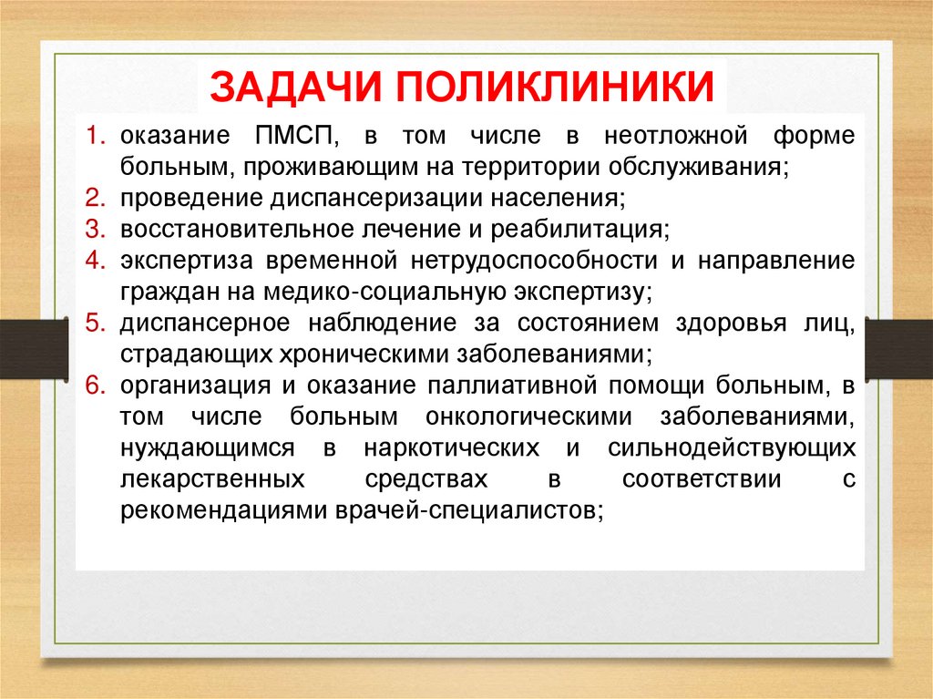 ЗАДАЧИ ПОЛИКЛИНИКИ