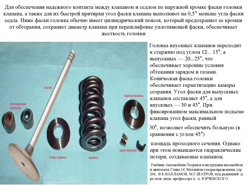 Для обеспечения надежного контакта между клапаном и седлом по наружной кромке фаски головки клапана, а также для их быстрой