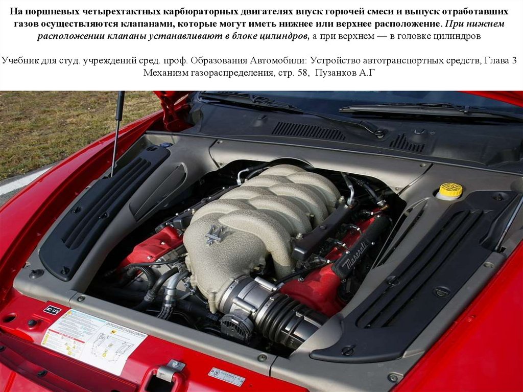 На поршневых четырехтактных карбюраторных двигателях впyск горючей смеси и выпуск отработавших газов осуществляются клапанами,