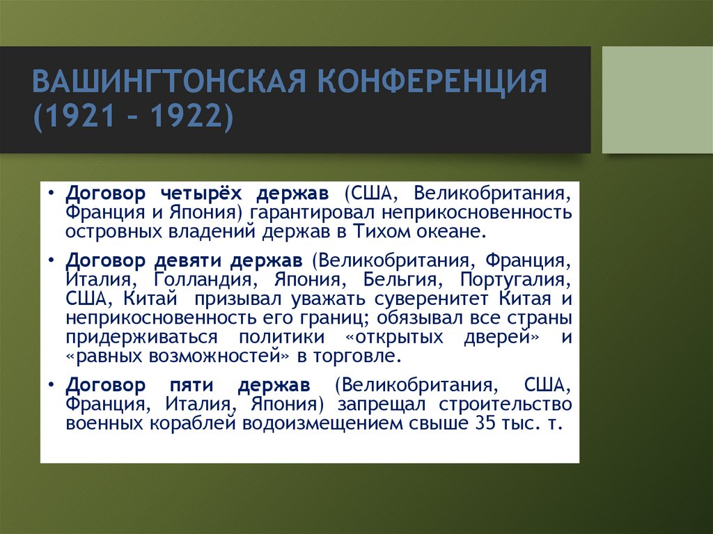 ВАШИНГТОНСКАЯ КОНФЕРЕНЦИЯ (1921 – 1922)