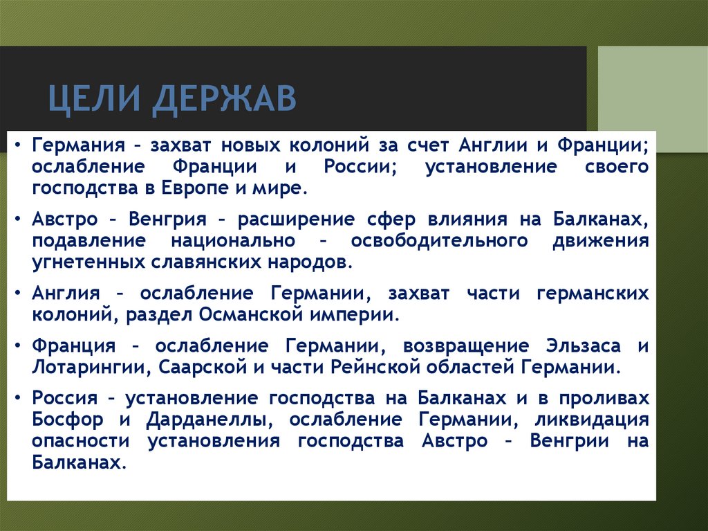 ЦЕЛИ ДЕРЖАВ