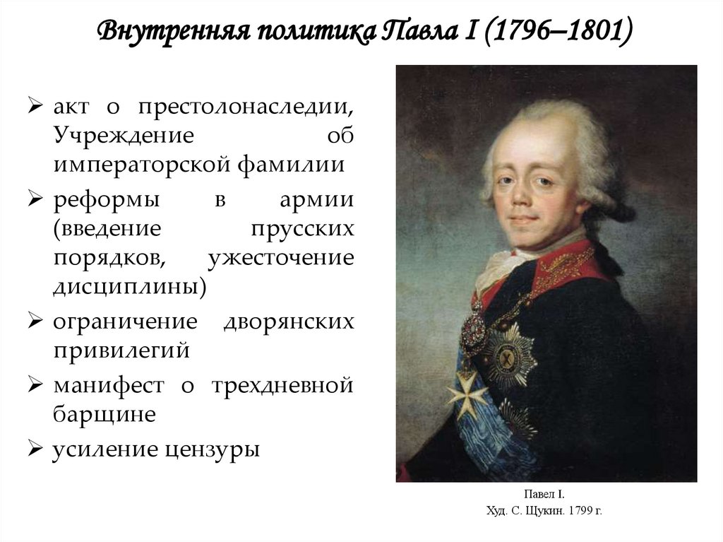 Внутренняя политика Павла I (1796–1801)