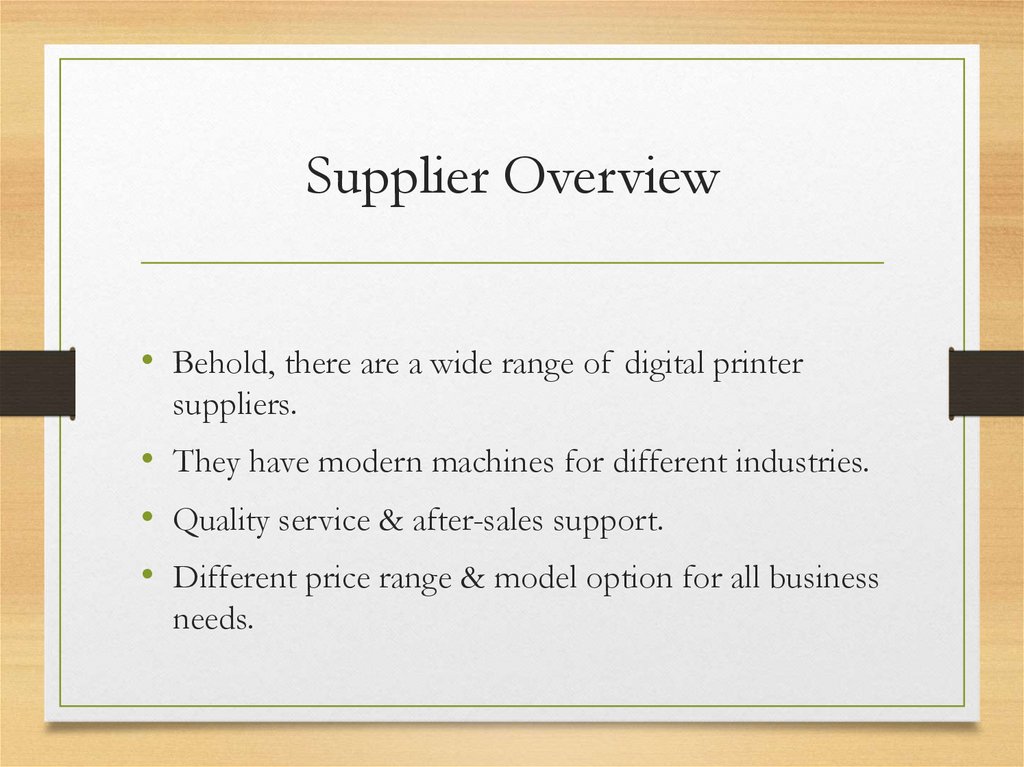 Supplier Overview