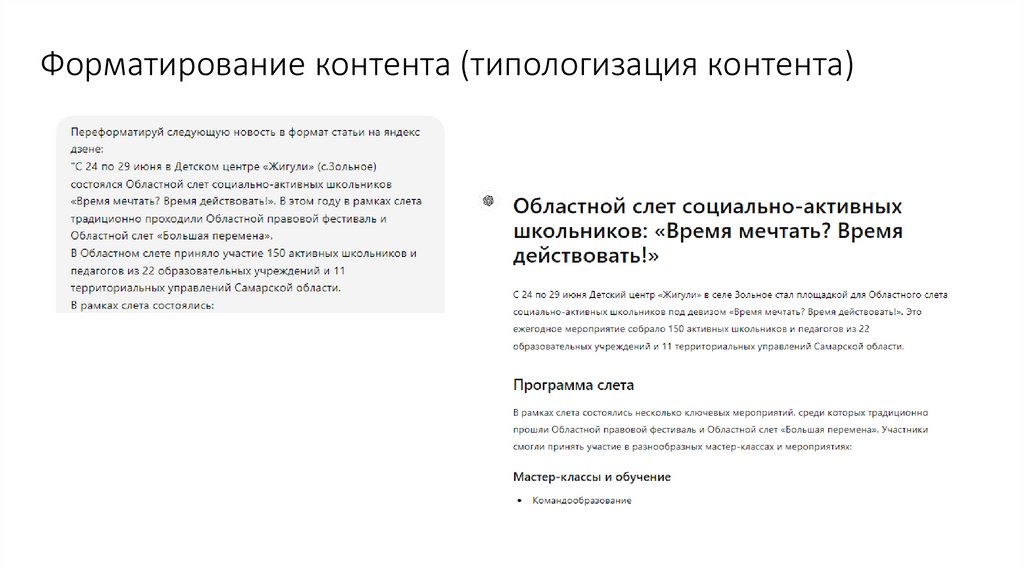 Форматирование контента (типологизация контента)