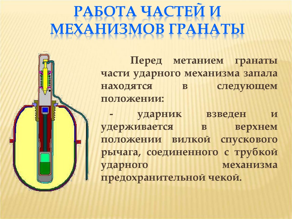 Работа частей и механизмов гранаты
