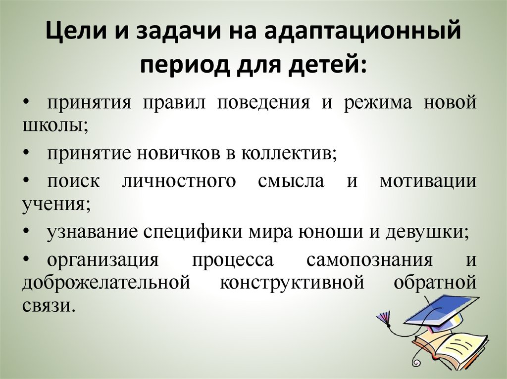 Цели и задачи на адаптационный период для детей: