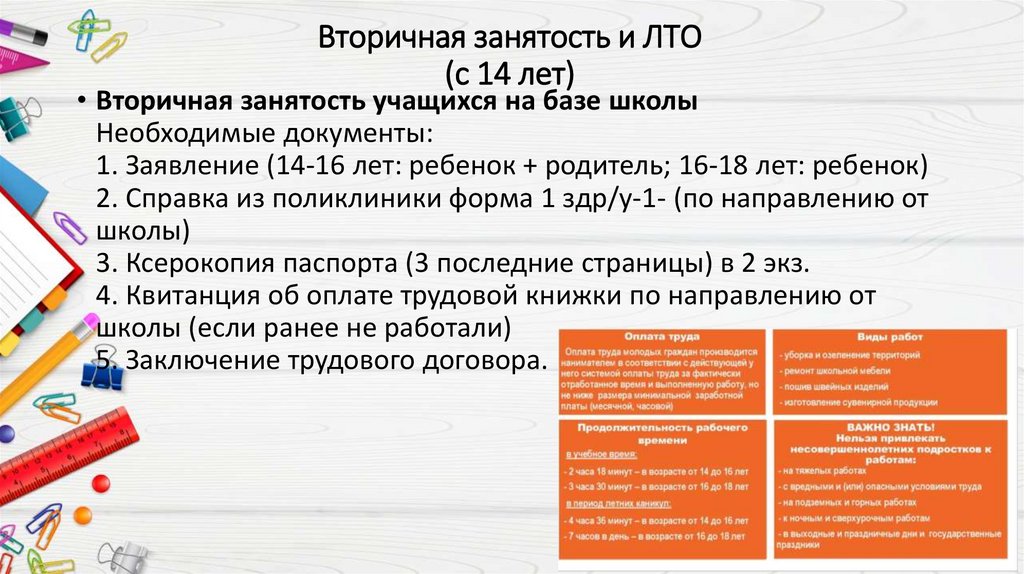 Вторичная занятость и ЛТО (с 14 лет)