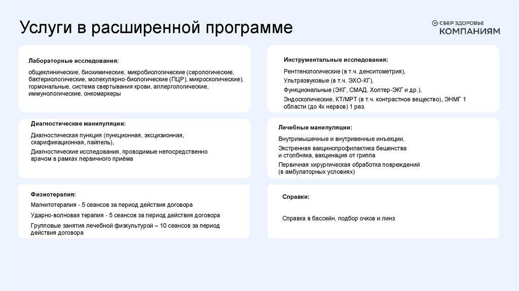 Услуги в расширенной программе