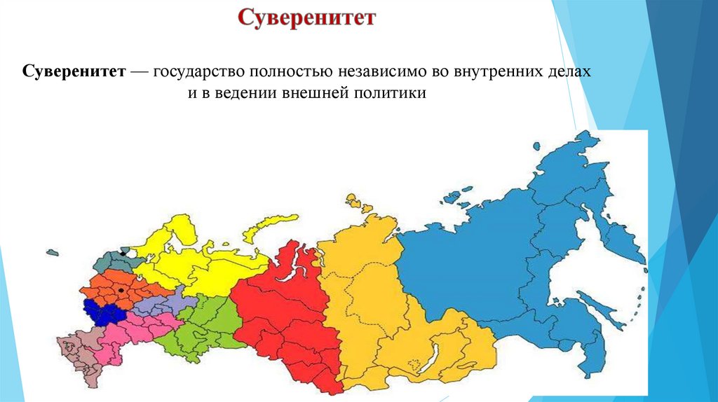 Суверенитет Суверенитет — государство полностью независимо во внутренних делах и в ведении внешней политики