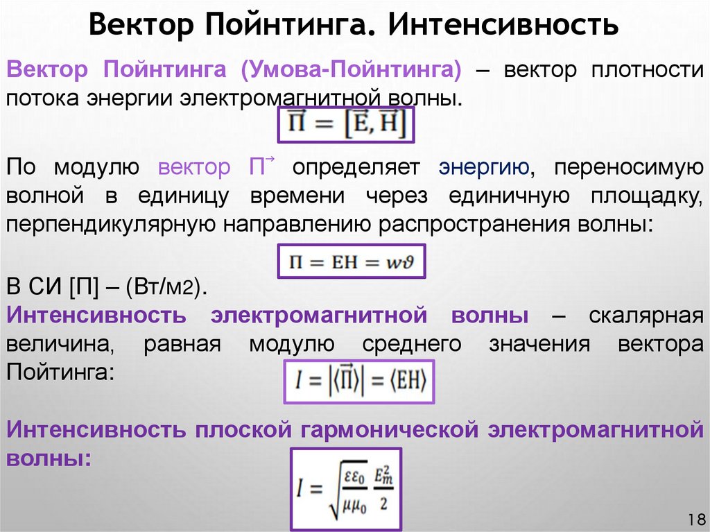 Вектор Пойнтинга. Интенсивность