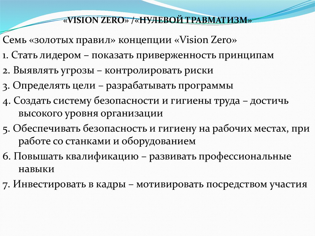 «VISION ZERO» /«НУЛЕВОЙ ТРАВМАТИЗМ»
