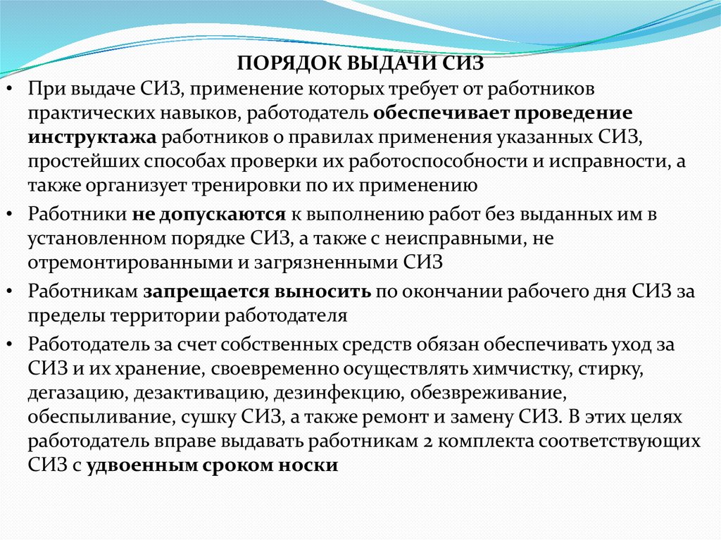 ПОРЯДОК ВЫДАЧИ СИЗ