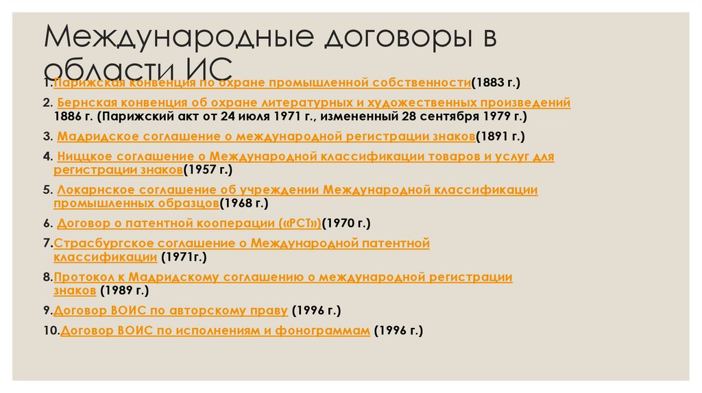 Международные договоры в области ИС