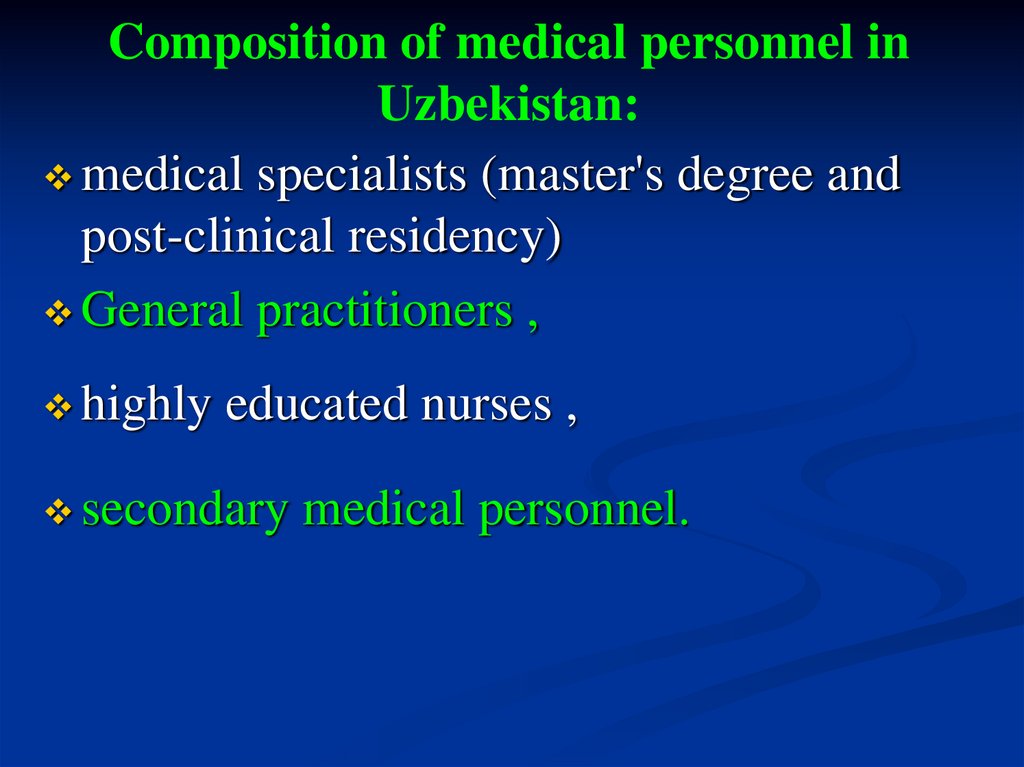 Composition of medical personnel in Uzbekistan: