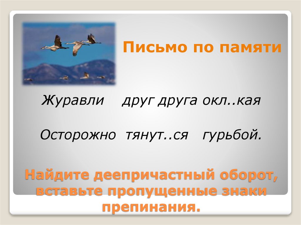 Найдите деепричастный оборот, вставьте пропущенные знаки препинания.