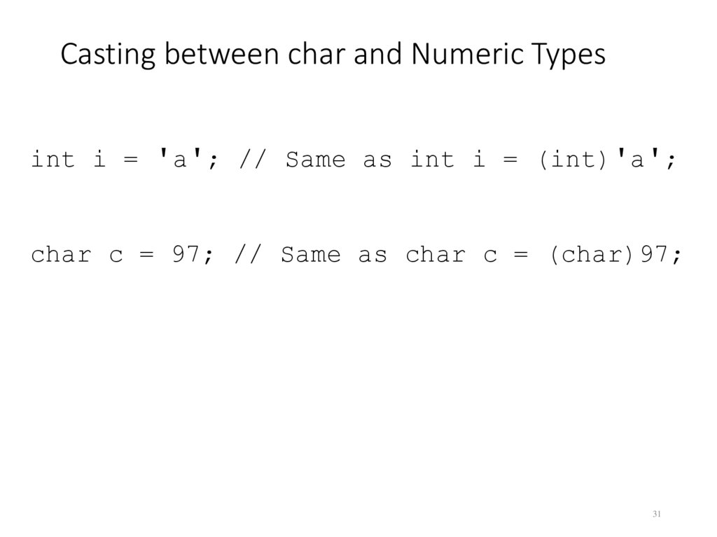 Casting between char and Numeric Types